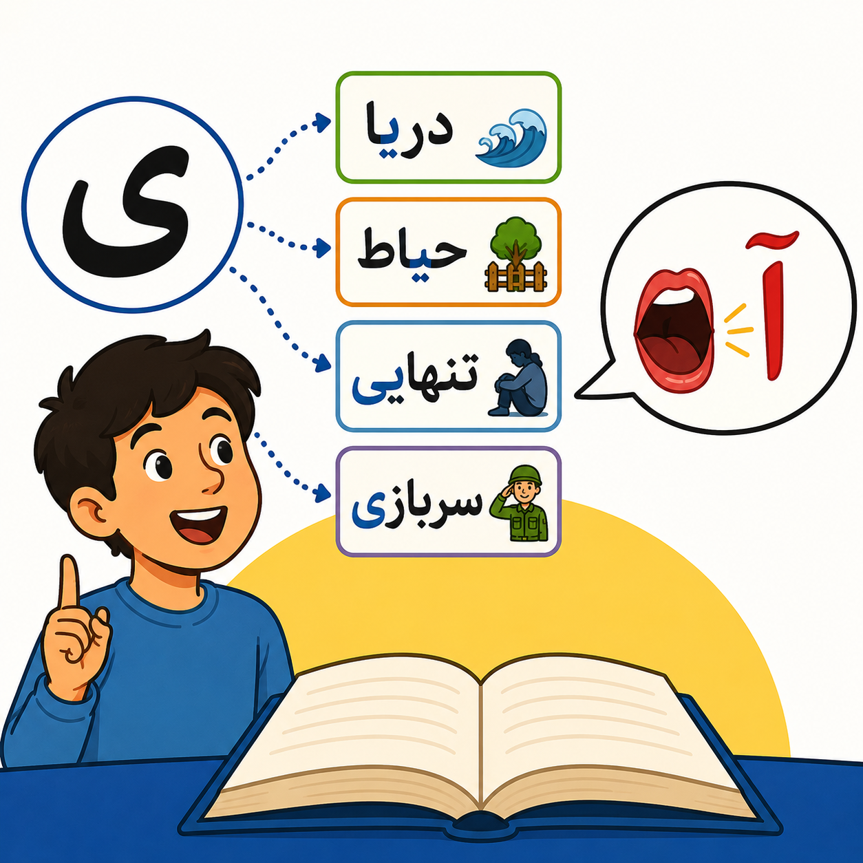 حرف «ی» در پایان برخی کلمات با صدای «آ»
