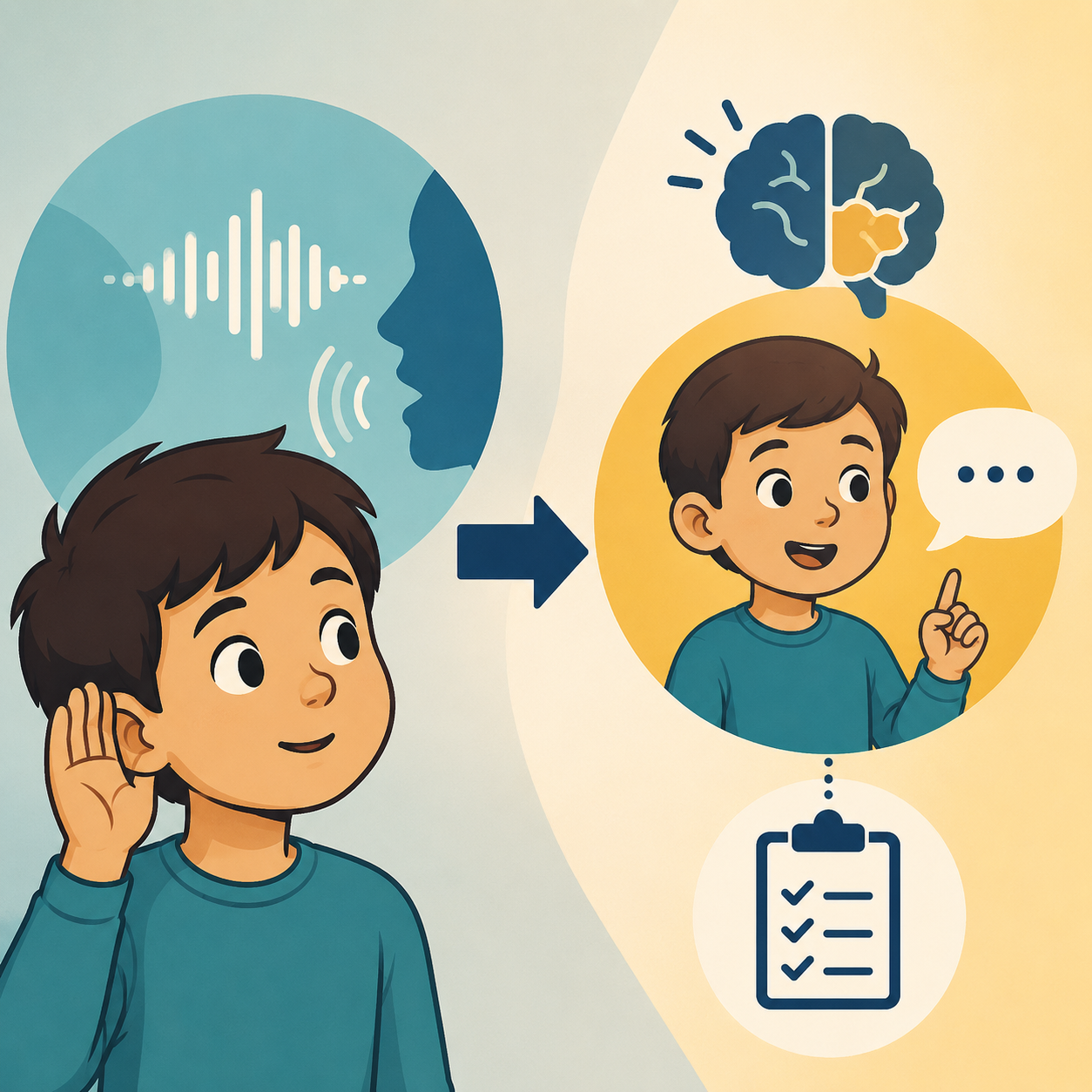 گوش کن و بگو چگونه به درک شنیداری کمک می‌کند؟ تقویت توجه شنیداری و بازگویی منظم