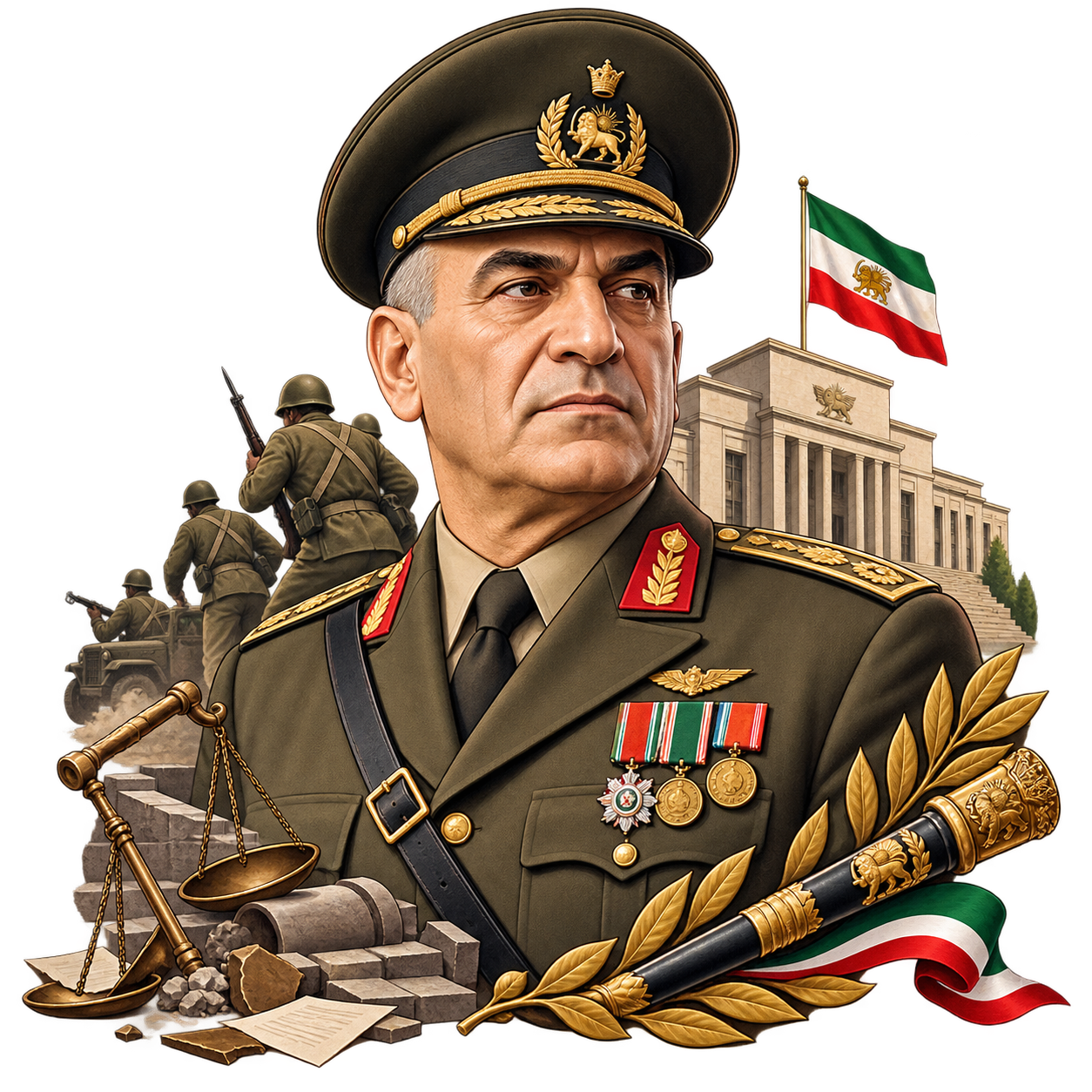 سرلشکر فضل‌الله زاهدی: فرمانده نظامی کودتای 28 مرداد که پس از سرنگونی دولت مصدق به قدرت رسید.