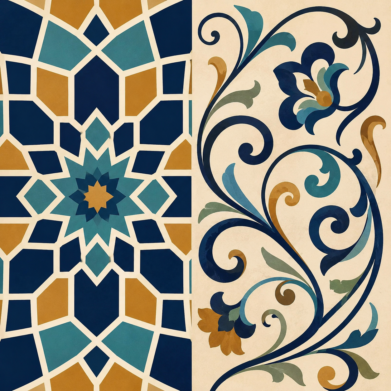 نقوش هندسی و گردان: دو گروه اصلی نقوش سنتی که اولی بر پایه شکل‌های منظم هندسی و دومی بر پایه حرکت‌های منحنی و غیرهندسی شکل می‌گیرد.