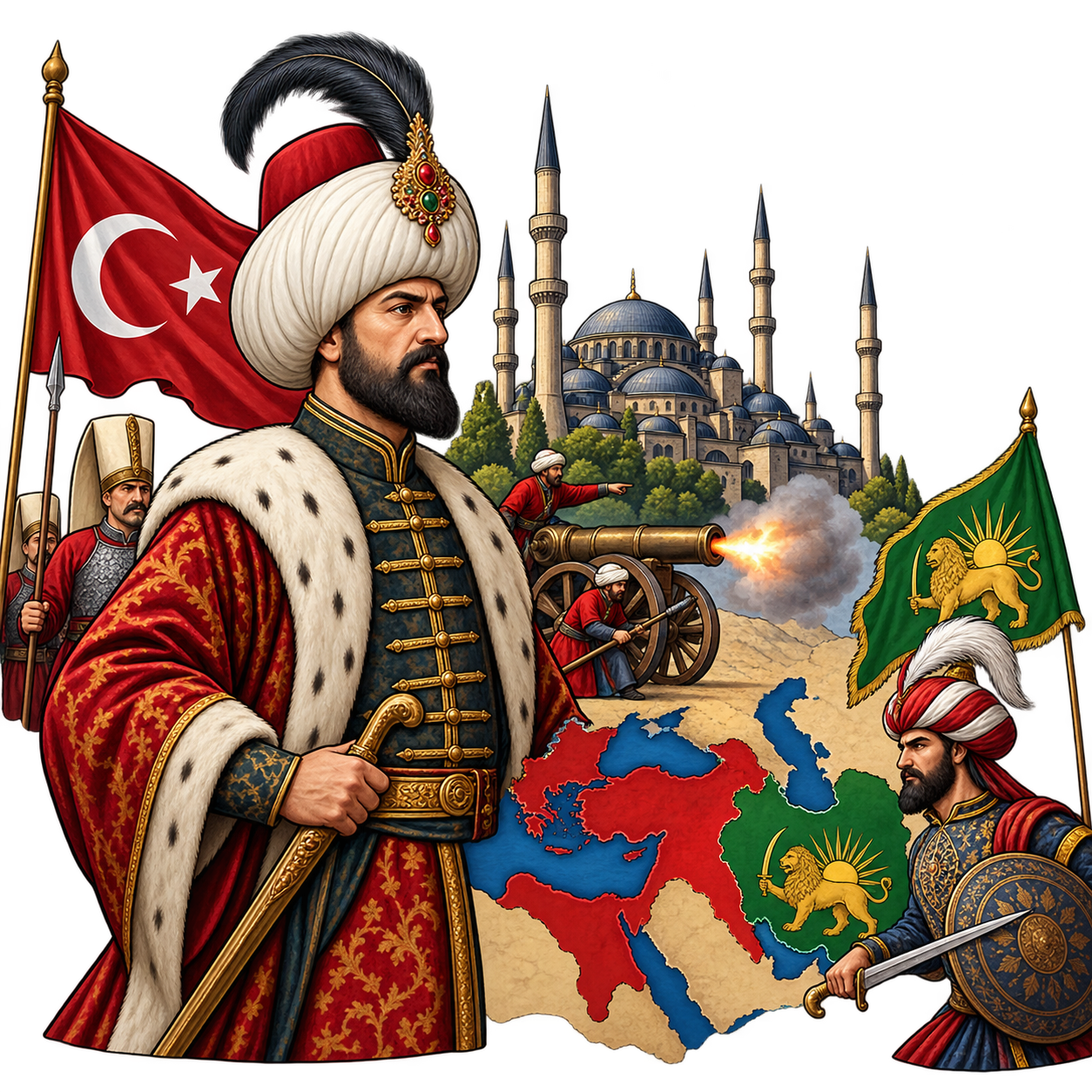 امپراتوری عثمانی: دولت قدرتمند مسلمان در غرب ایران که در دورهٔ صفوی برای گسترش قلمرو با ایران درگیر بود.