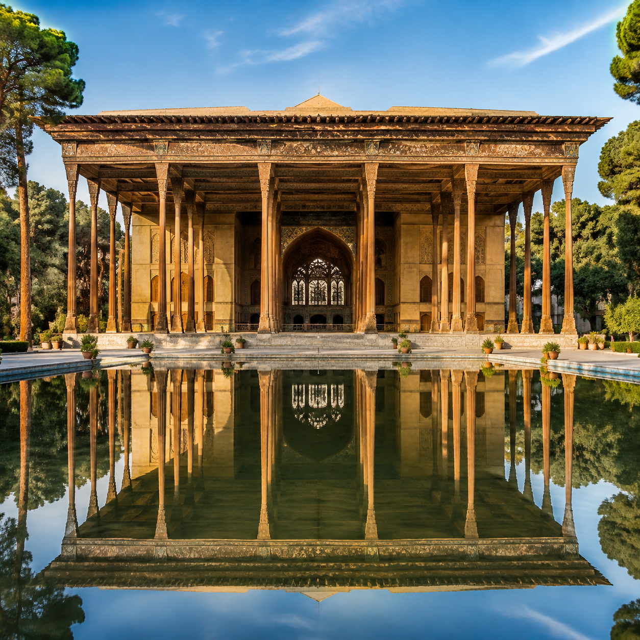 کاخ چهلستون: کاخی در اصفهان با بیست ستون که انعکاس آن در آب استخر، چهل ستون دیده می‌شود.