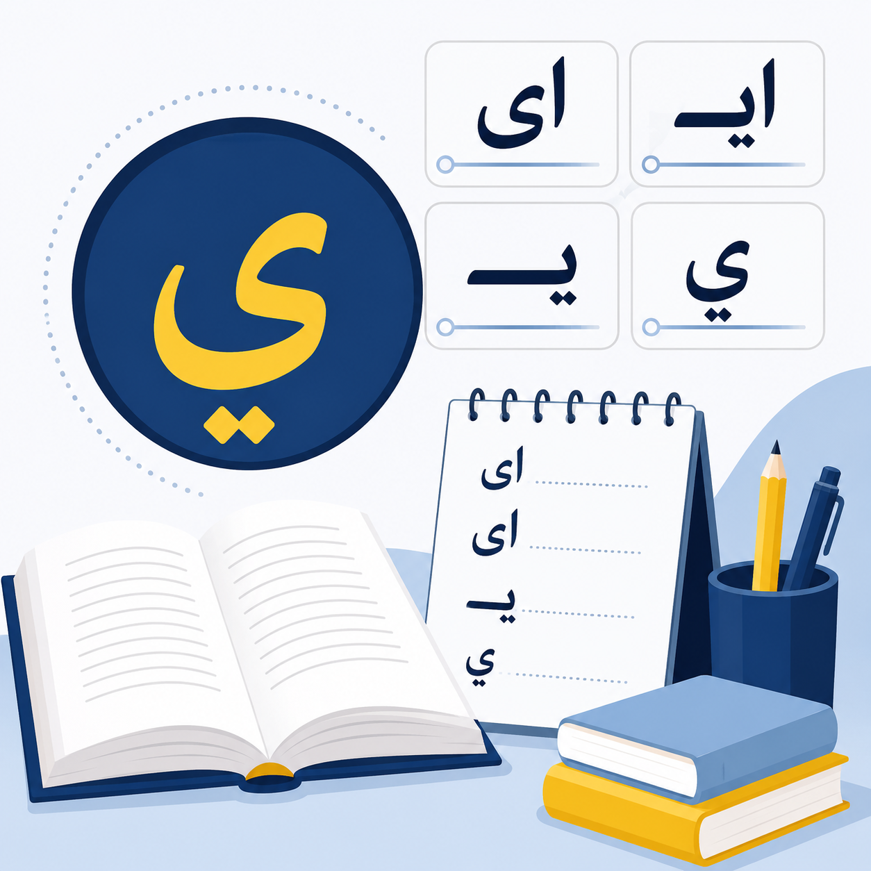 نشانه ای (ایـ/ای/یـ/ى) چیست و چه شکل‌هایی دارد؟ حالت‌های نوشتاری و کاربرد در واژه‌های فارسی