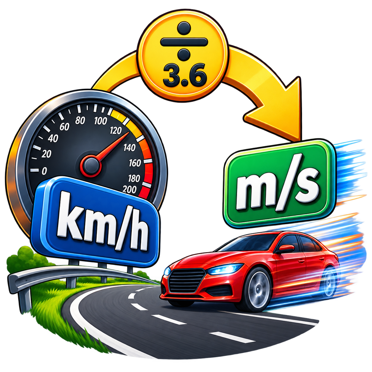 تبدیل km/h به m/s: تقسیم بر 3.6