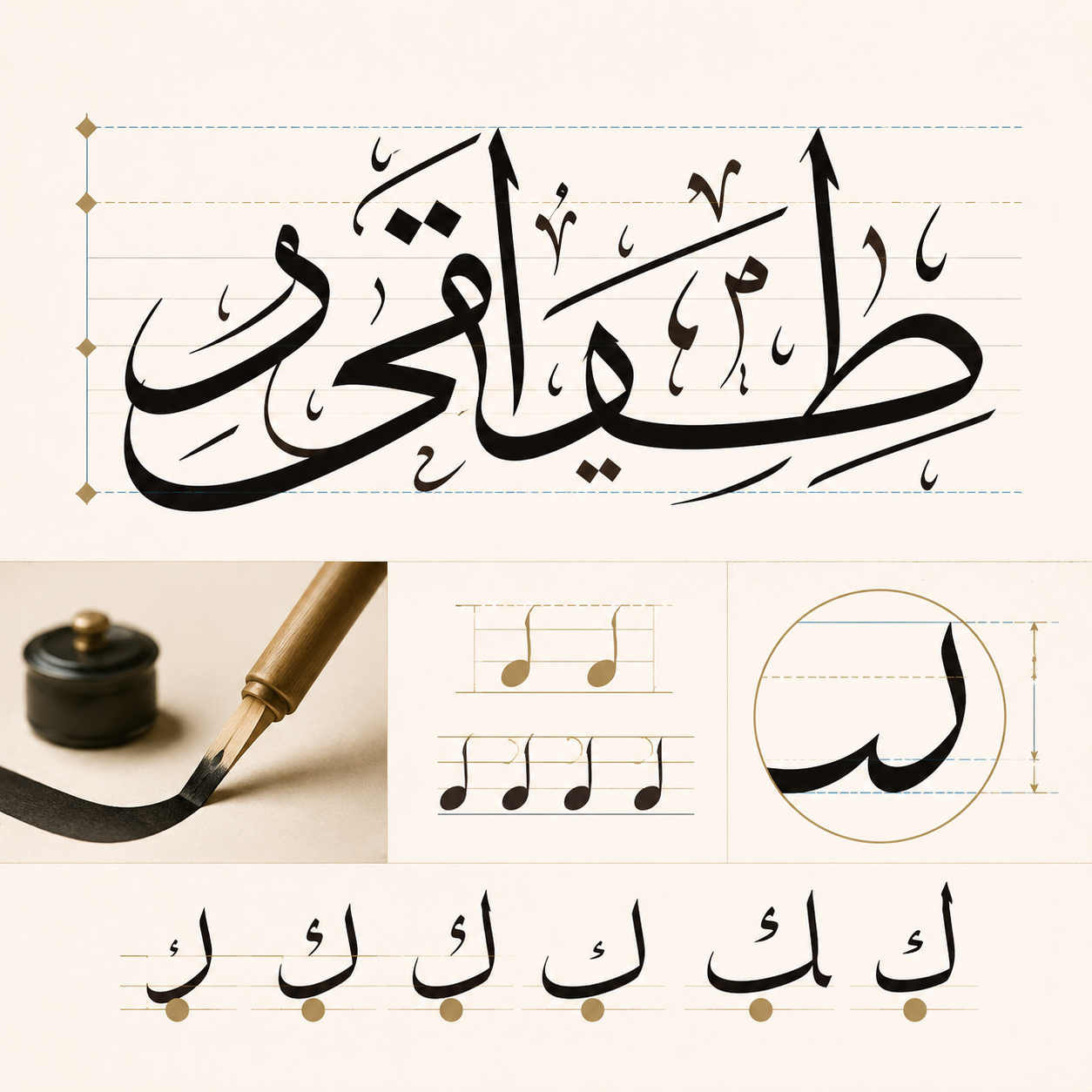 خط ثلث: خطی با دو دانگ دور و چهار دانگ سطح که کلمات آن ارتفاع، پیچ‌وتاب و تعداد کرسی بیشتری نسبت به نسخ دارند.