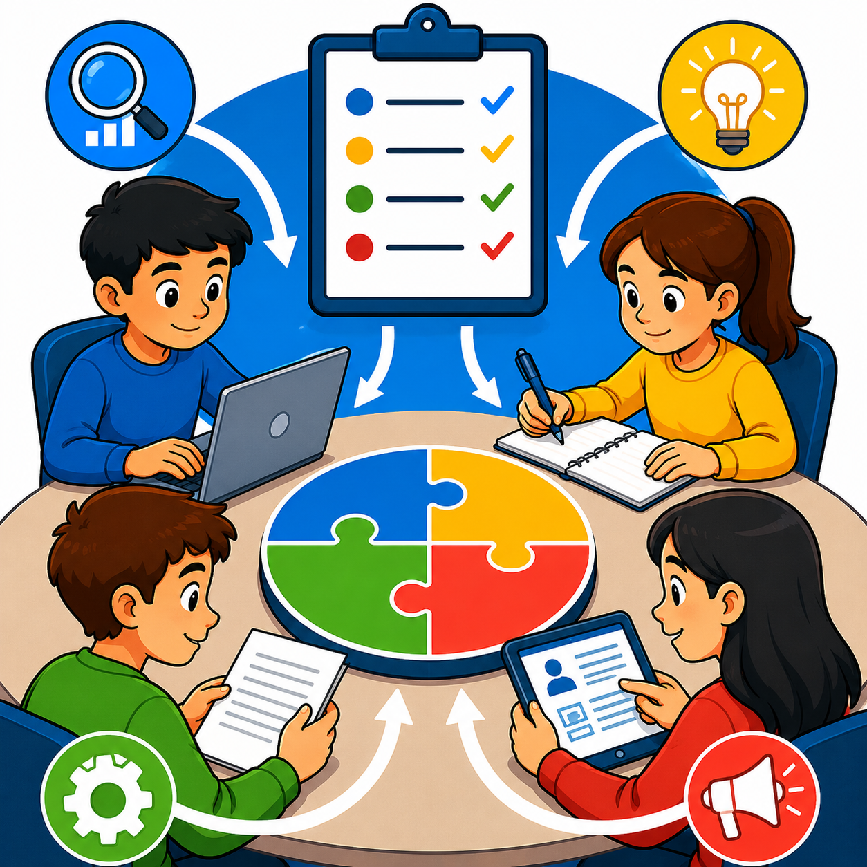 تقسیم کار: مشخص کردن وظایف هر عضو گروه برای انجام منظم فعالیت‌ها