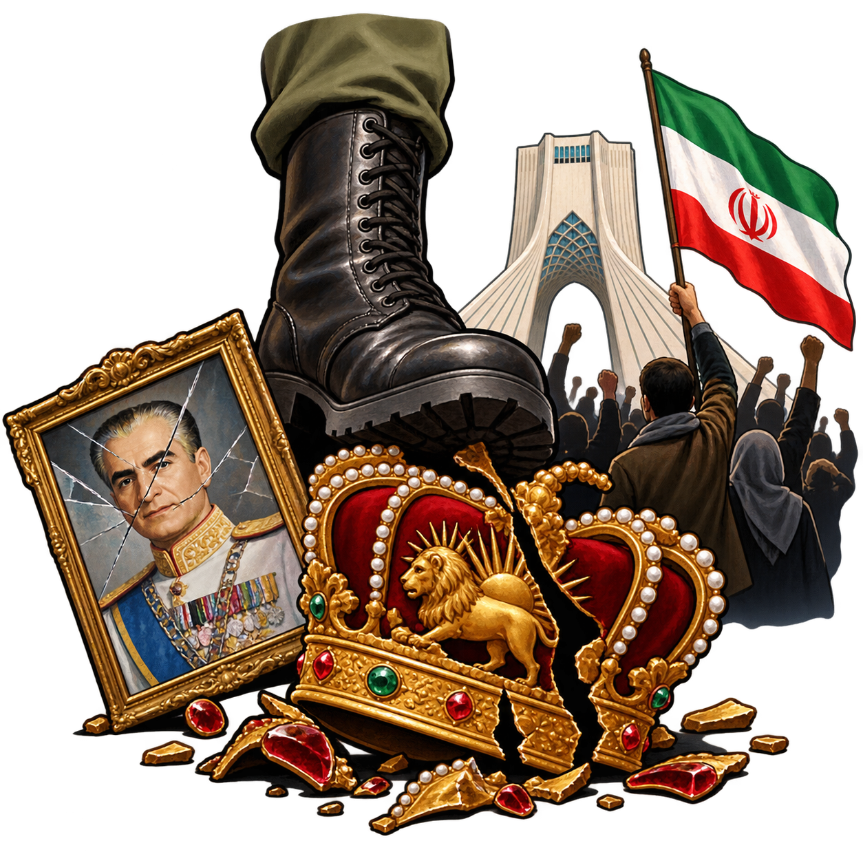 سرنگونی نظام شاهنشاهی: پایان حکومت پادشاهی پهلوی و سقوط ساختار سلطنت در ایران.