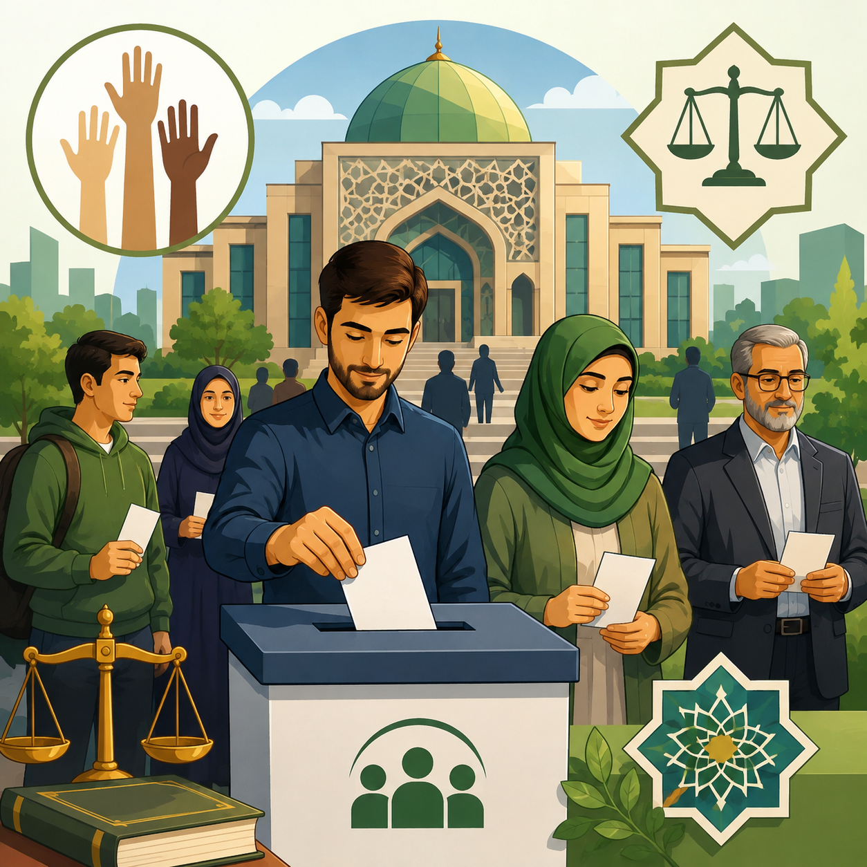 جمهوری اسلامی: نظامی سیاسی مبتنی بر رأی مردم و ارزش‌ها و احکام اسلامی.