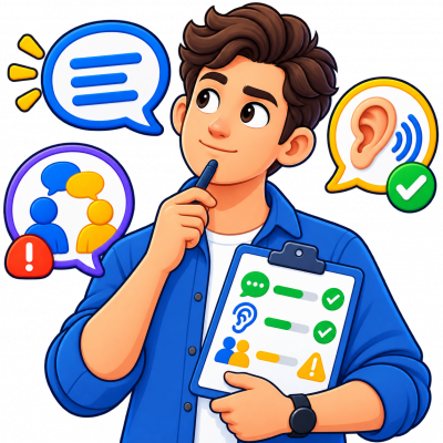 خودارزیابی مهارت‌های ارتباطی: بررسی صادقانهٔ توانایی‌ها و کاستی‌های خود در برقراری ارتباط با دیگران.