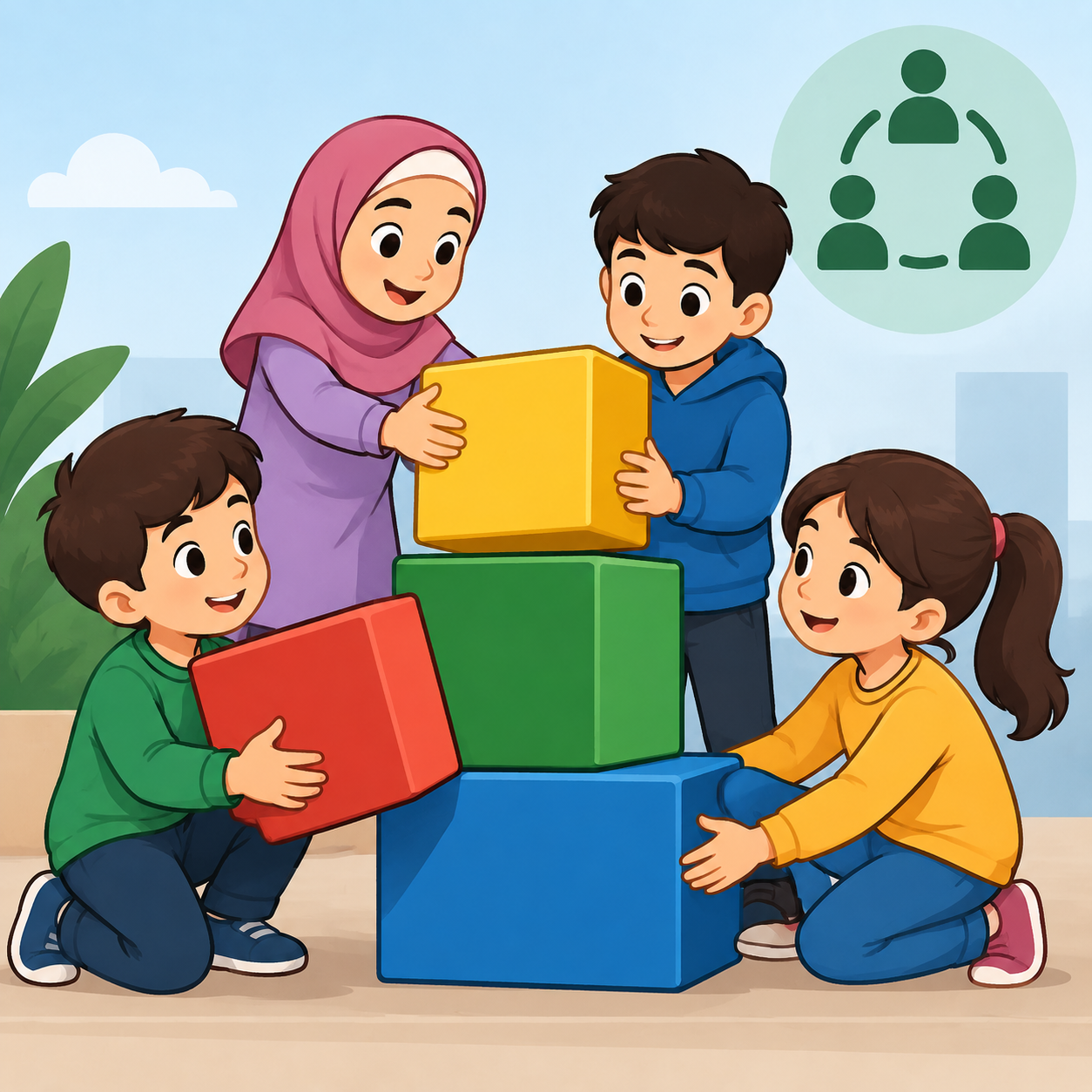 همکاری: کمک کردن افراد به یکدیگر برای انجام کارها.