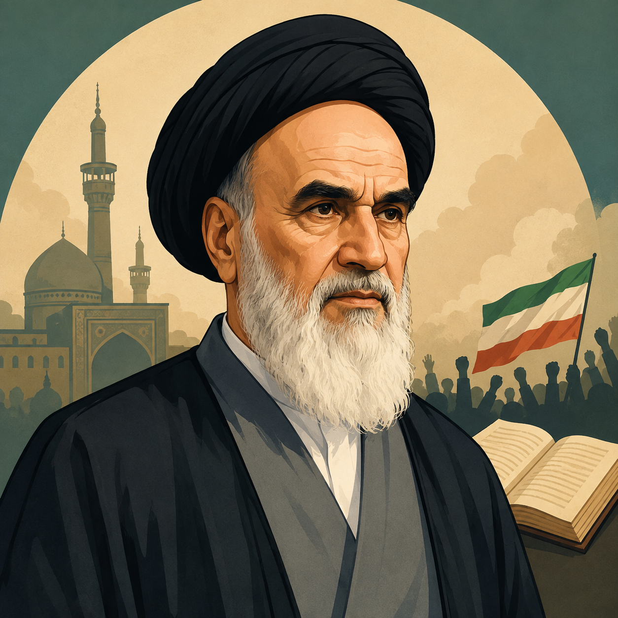 امام خمینی: رهبر انقلاب اسلامی ایران.