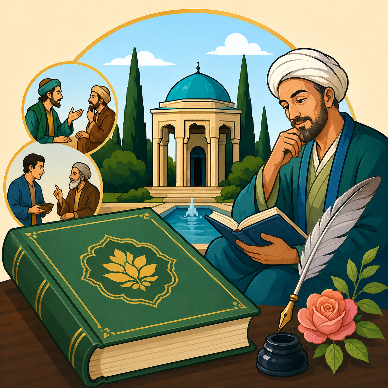 گلستان سعدی: اثر منثور سعدی آمیخته با شعر و دربردارندهٔ حکایت‌های اخلاقی، اجتماعی و تربیتی.