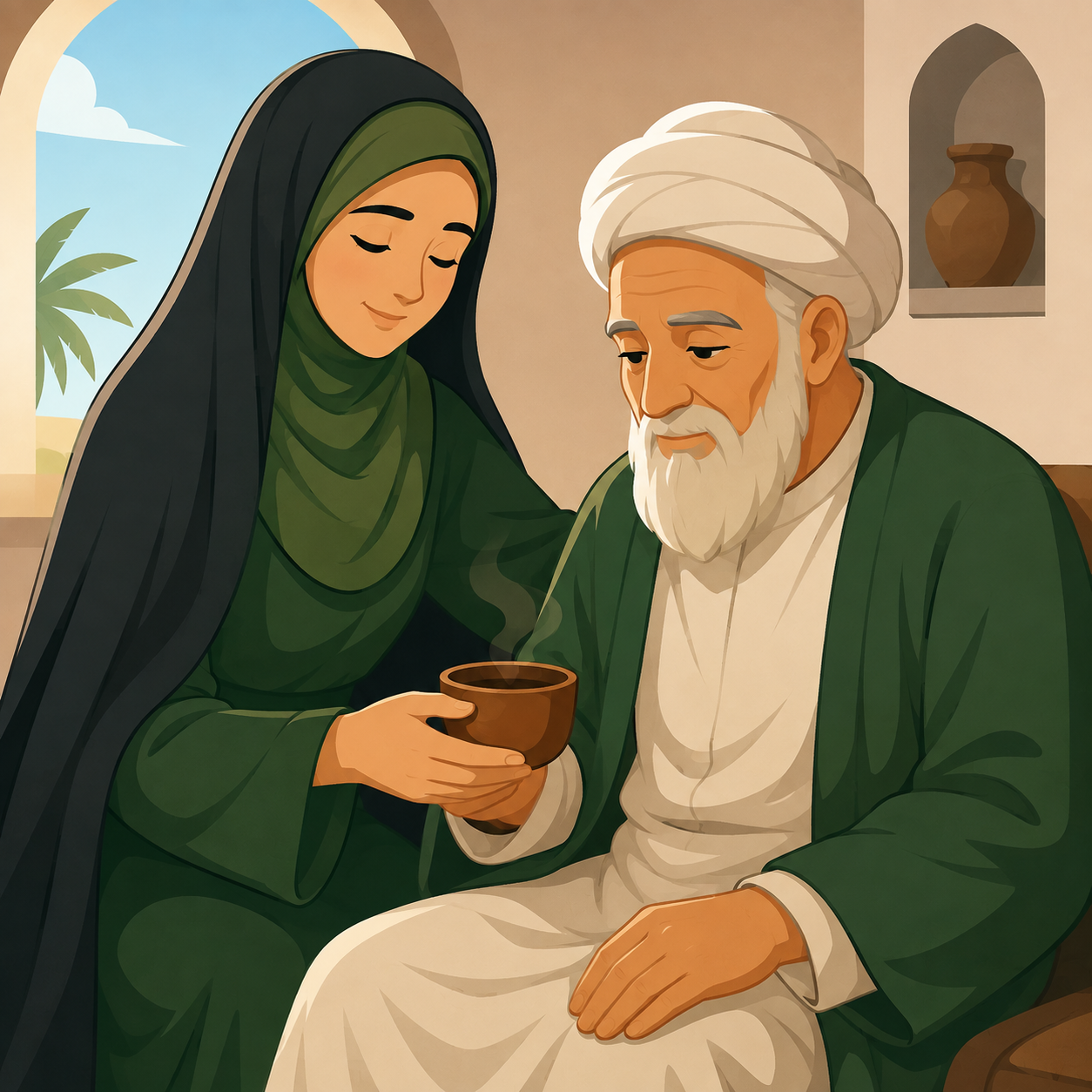 امّ ابیها (مادر پدرش): فاطمه (س) مانند یک مادر برای پدرش دلسوزی می‌کرد.