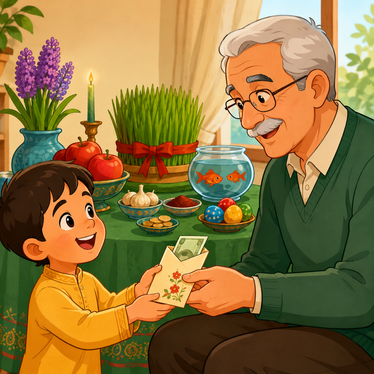 عیدی: هدیه‌ای که معمولاً در روزهای عید، به‌ویژه نوروز، داده می‌شود.