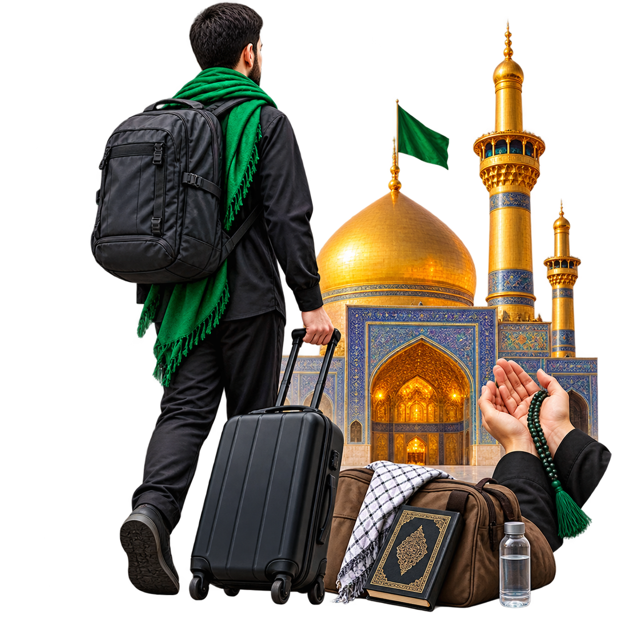 زائر و سفر زیارتی: مسافری که برای زیارت مکان مقدس سفر می‌کند و نوعی سفر با هدف دینی.