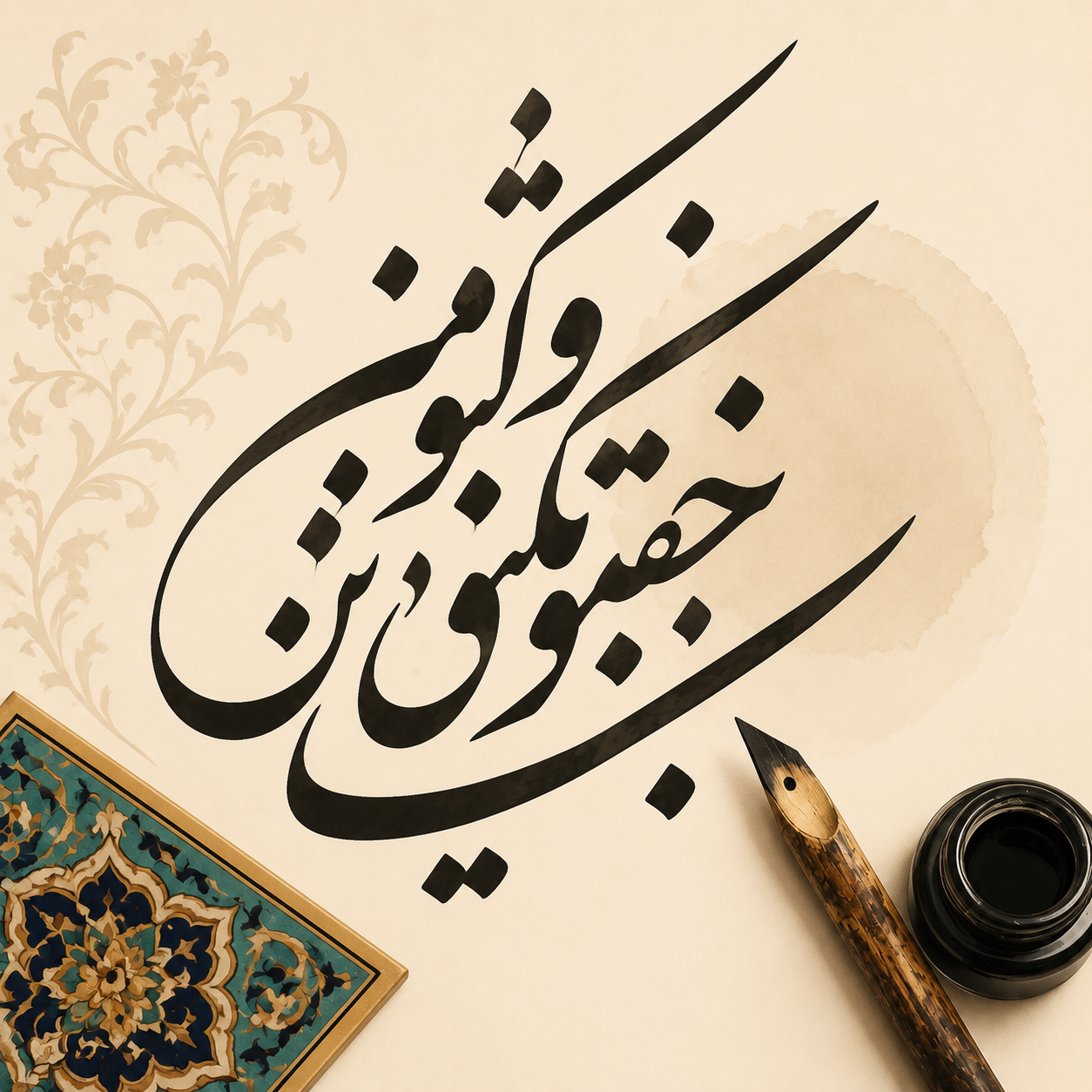 خط نستعلیق: خط ایرانی ـ اسلامی پدیدآمده از ترکیب نسخ و تعلیق که در کتابت، تابلو و کتیبه کاربرد دارد.