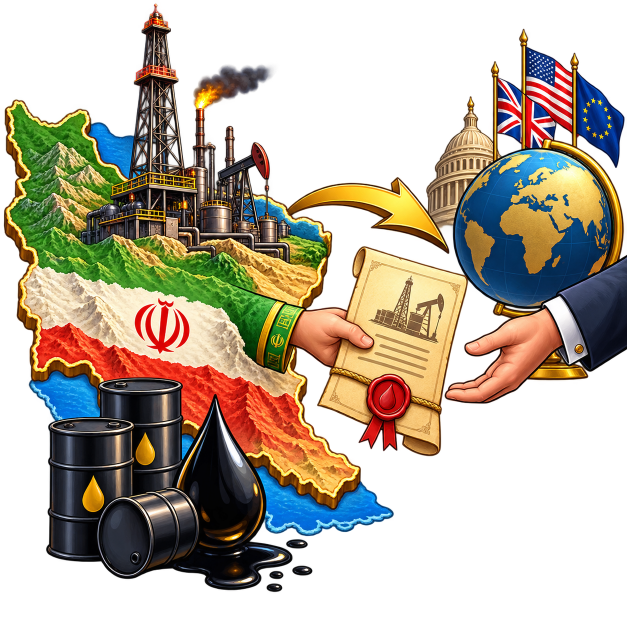 امتیاز نفت: واگذاری حق بهره‌برداری از منابع نفت ایران به شرکت‌ها یا دولت‌های خارجی.