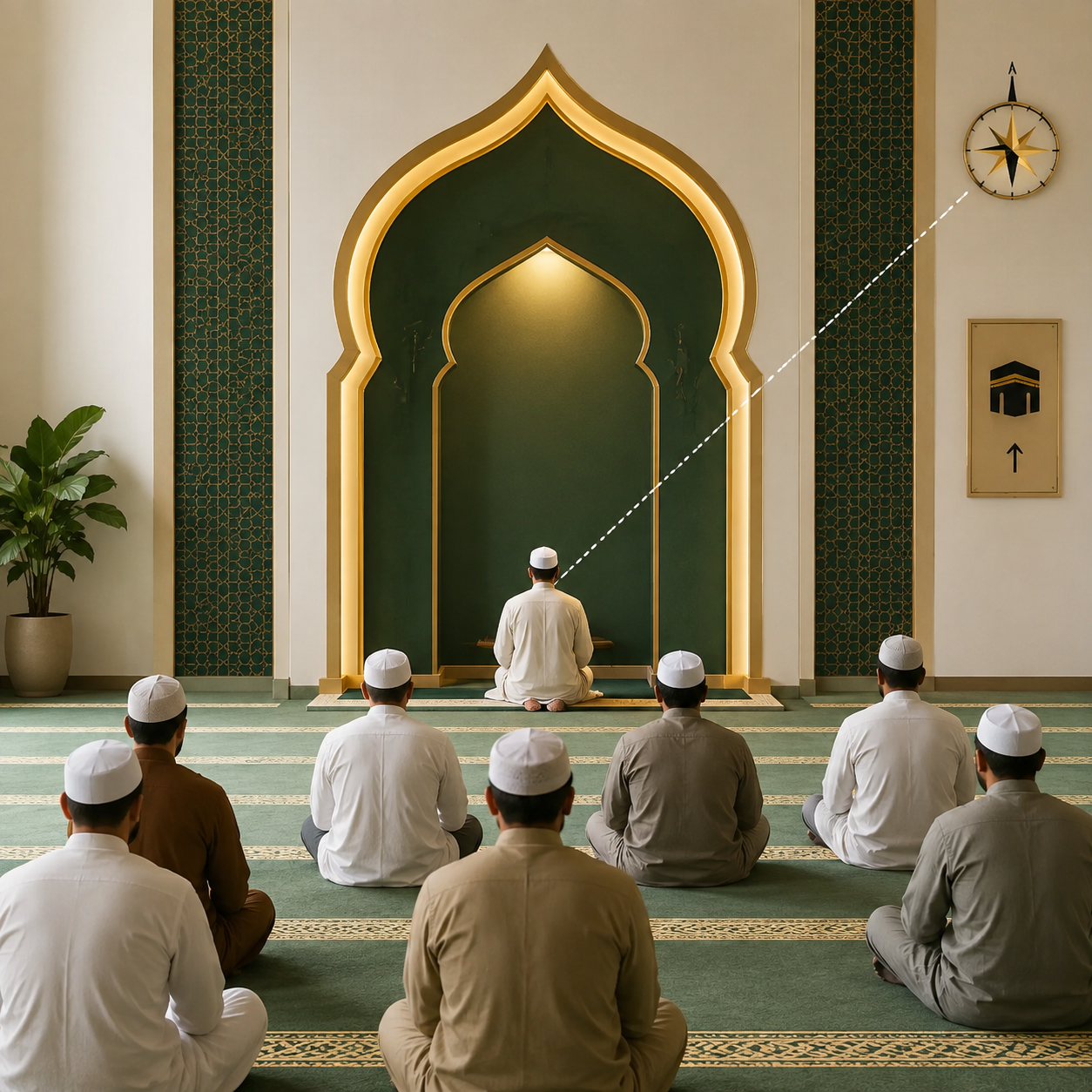 محراب: جایگاه امام جماعت در مسجد که جهت قبله را نشان می‌دهد.