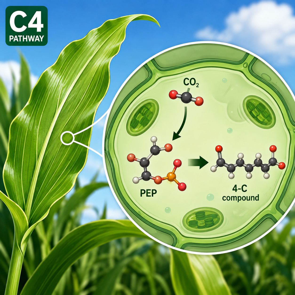 PEP: مولکول پذیرنده CO₂ در مسیر C4