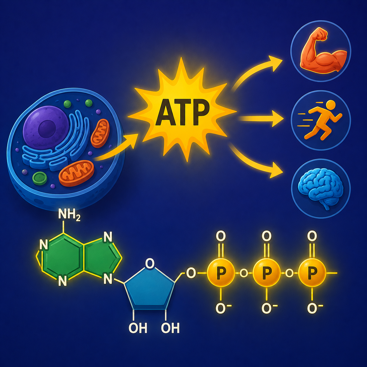 ATP: مولکولی که انرژی قابل استفاده برای فعالیت‌های یاخته را ذخیره می‌کند