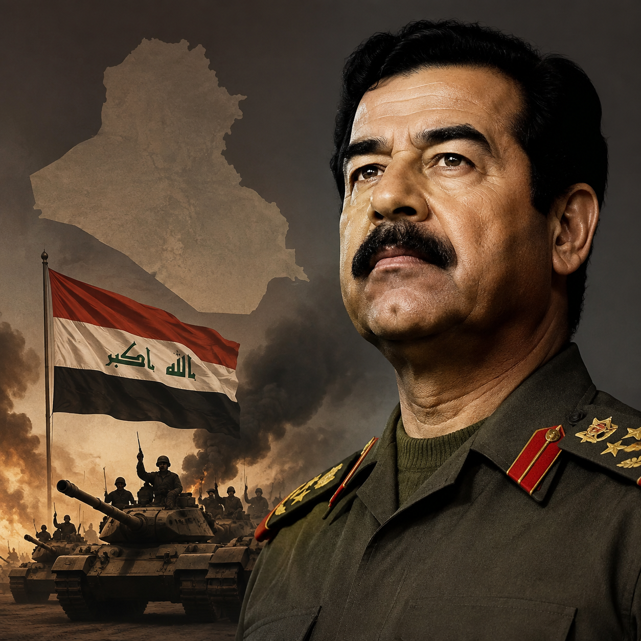 صدام حسین: حاکم ستمگر عراق که دستور حمله به ایران را صادر کرد.