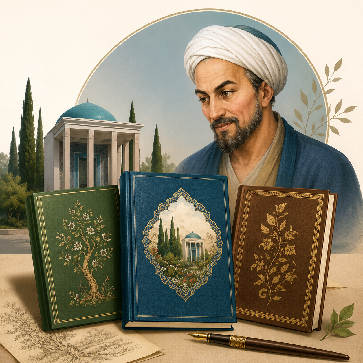 کلیات سعدی: مجموعهٔ آثار سعدی شامل بوستان، گلستان و دیوان اشعار.