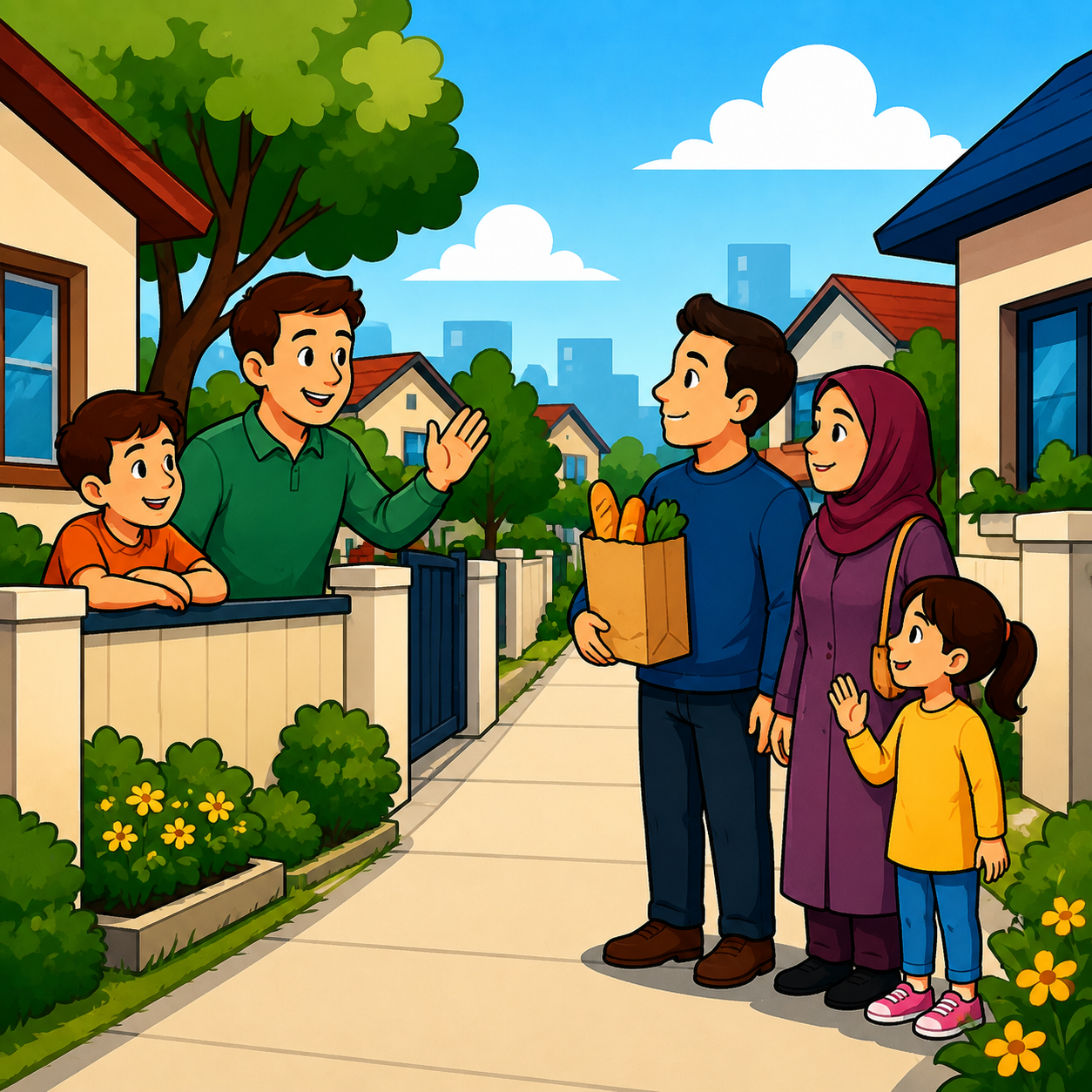 همسایگی: زندگی کردن افراد یا خانواده‌ها در نزدیکی یکدیگر.