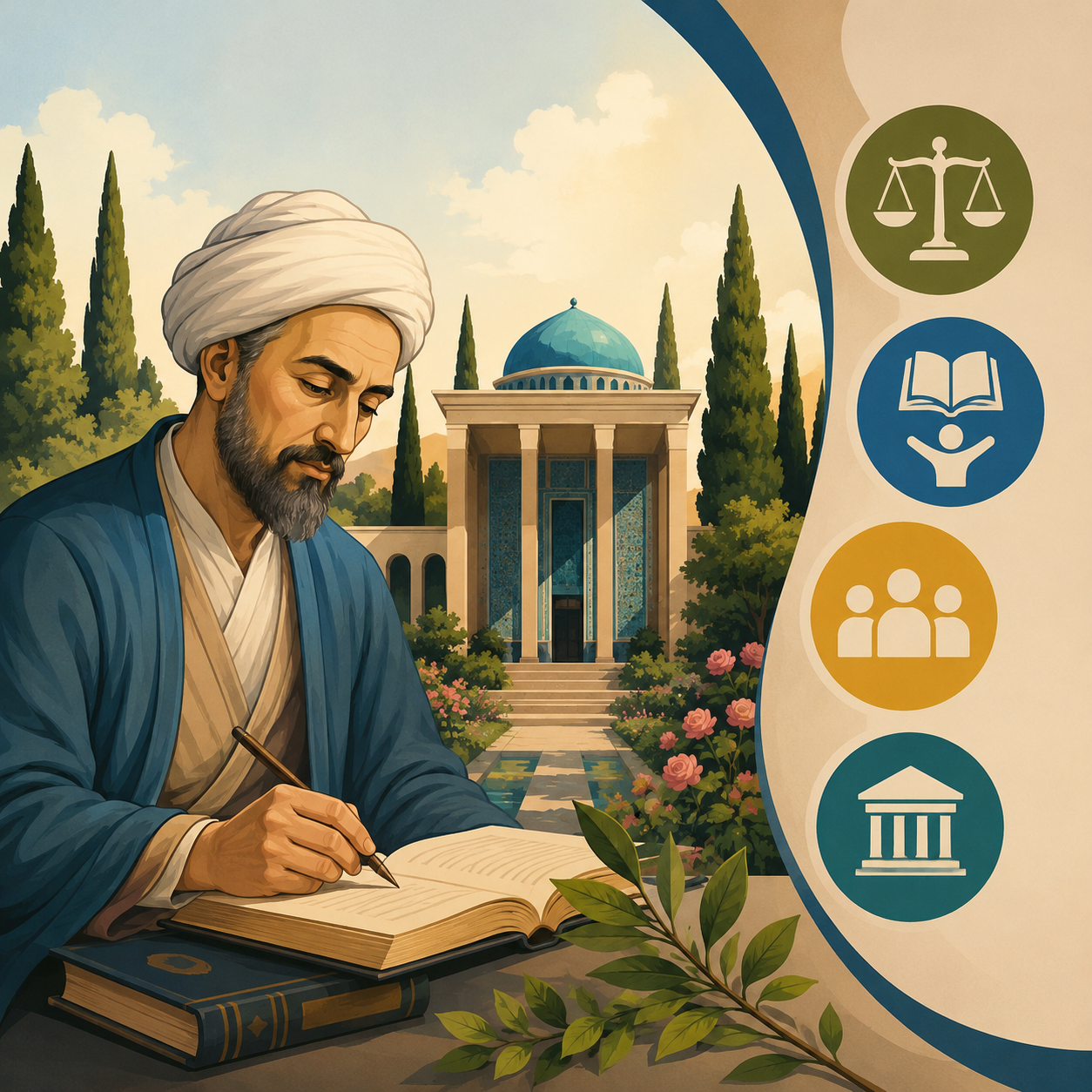 بوستان: اثر منظوم سعدی با موضوع اخلاق، تربیت، سیاست و اجتماعیات.