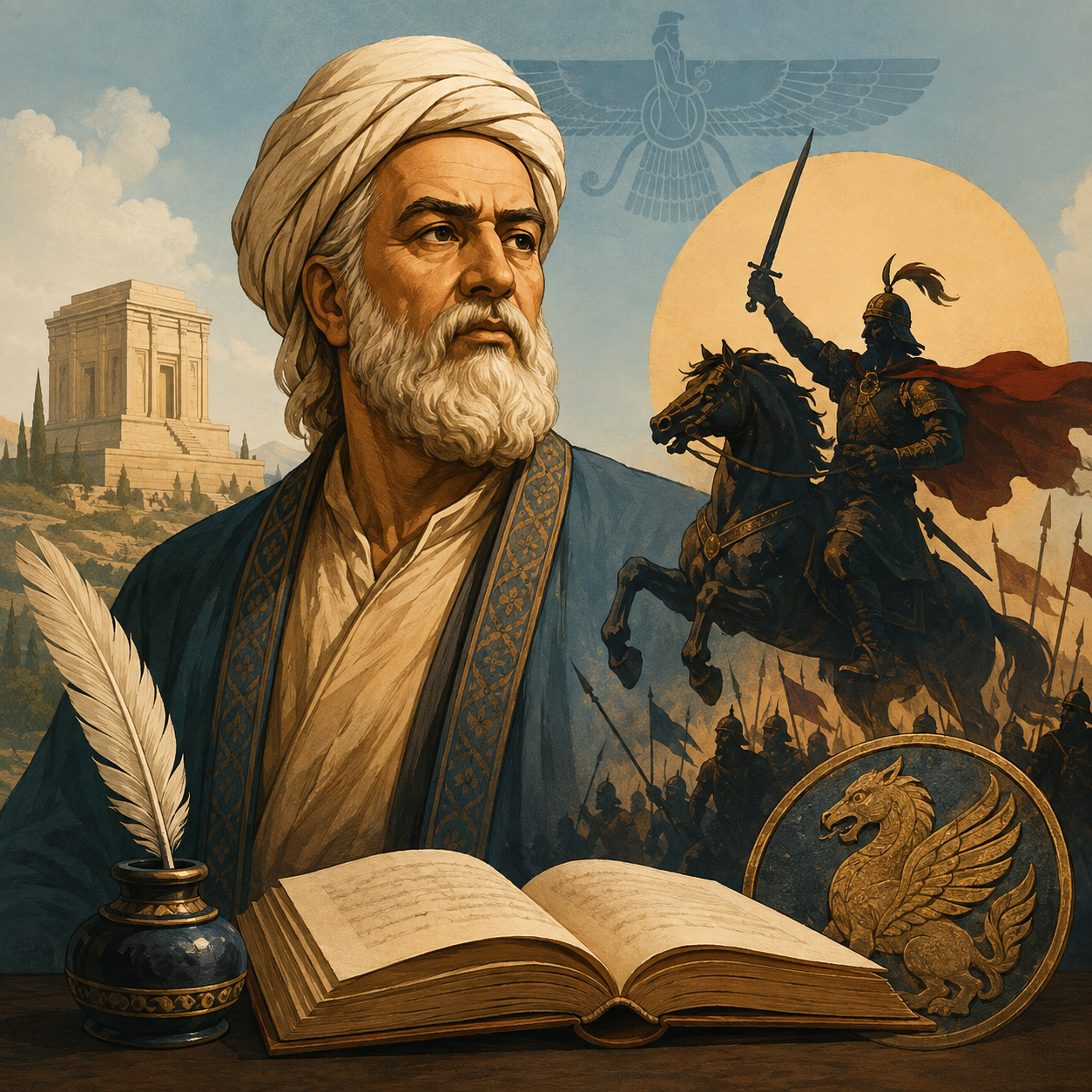 شاهنامه: اثر منظوم حکیم ابوالقاسم فردوسی و شاهکار حماسهٔ ملی ایران.
