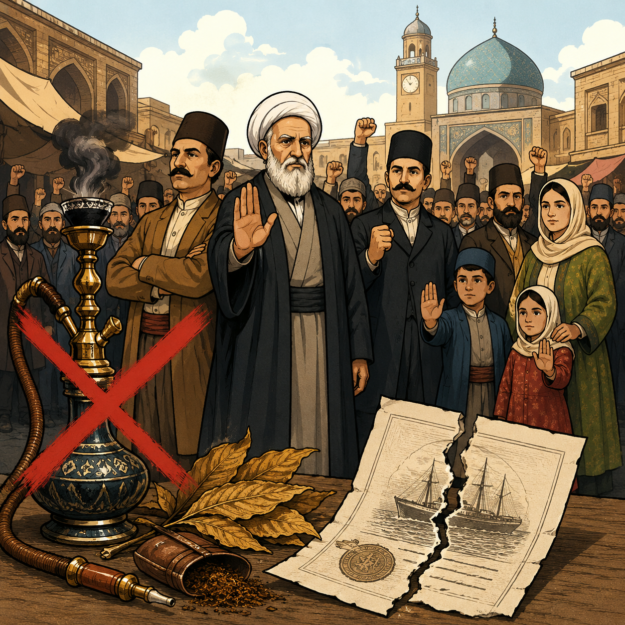 جنبش تنباکو: حرکت اجتماعی گسترده‌ای که با تحریم مصرف تنباکو به مقابله با امتیاز استعماری انجامید.
