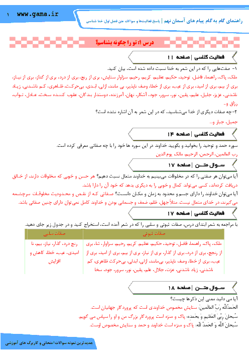 راهنمای گام به گام پیام ‌های آسمان نهم | درس 1: تو را چگونه بشناسم و درس 2: در پناه ایمان