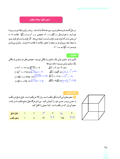 راهنمای حل المسائل ریاضی (1) دهم | فصل 3: توان‌های گویا و عبارت‌های جبری