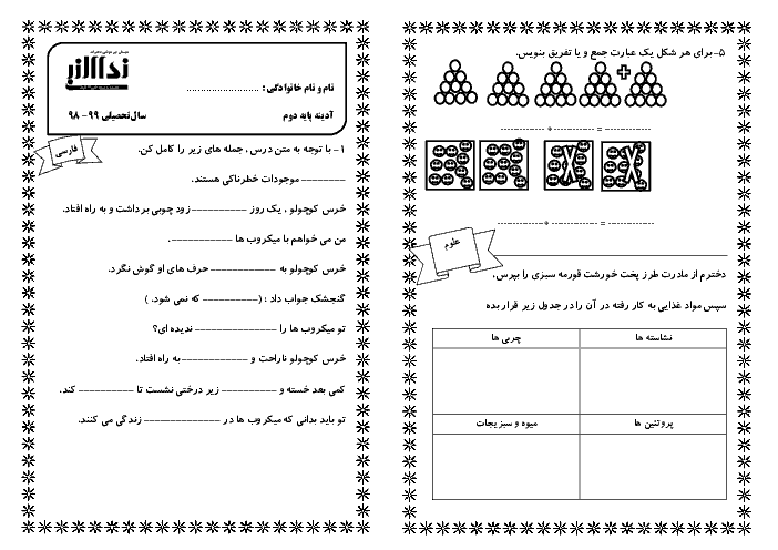 پیک آدینه کلاس دوم دبستان نداء النبی | هفته سوم آبان (فارسی، ریاضی و علوم)