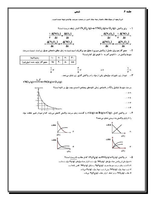  مجموعه سوال طبقه بندی شده شیمی (فرآیندهای شیمیایی) چهارم دبیرستان رشته ریاضی و تجربی 