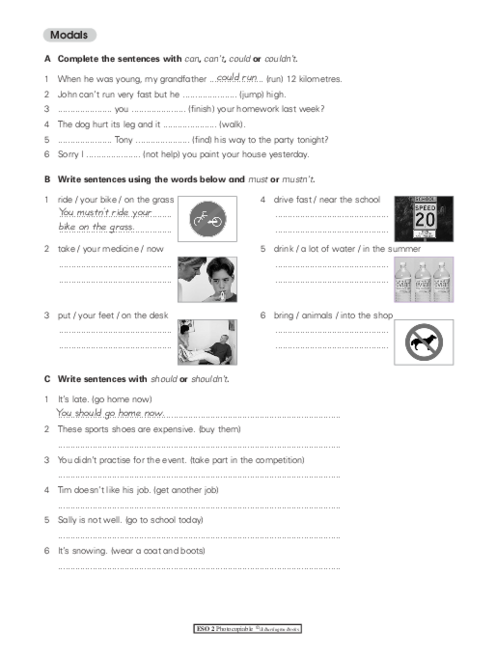 نمونه سوال modal verbs