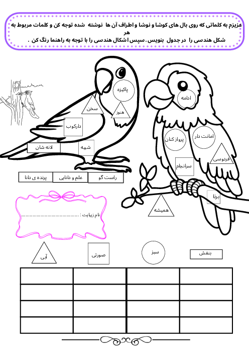 کاربرگ‌های فصل 3 ریاضی دوم: اشکال هندسی و تقارن