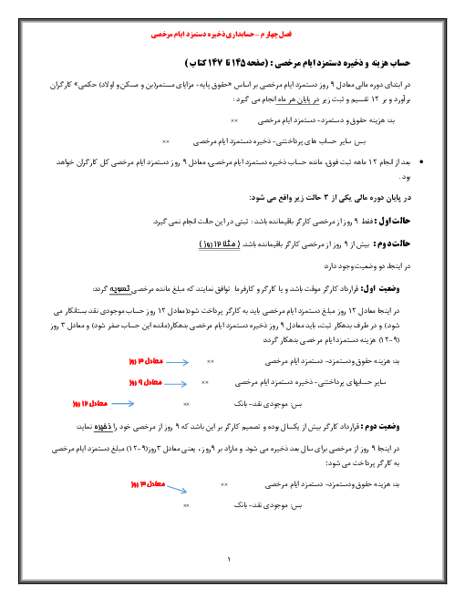 حساب هزینه و ذخیره دستمزد ایام مرخصی (ص. 145 تا 147)