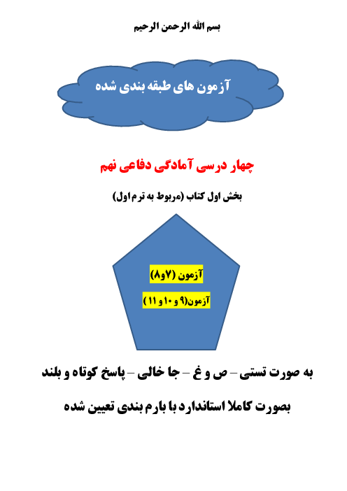 دو سری امتحان آمادگی دفاعی نهم درس 1-6 با جواب