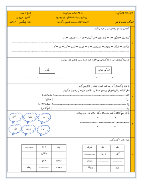 آزمون آغازین سواد فارسی و نگارش دانش آموزان ورودی به پایه چهارم 