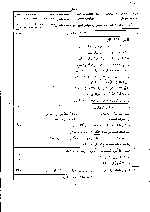 سوالات و پاسخ تشریحی امتحان نهایی عربی رشتۀ علوم انسانی | خرداد 96
