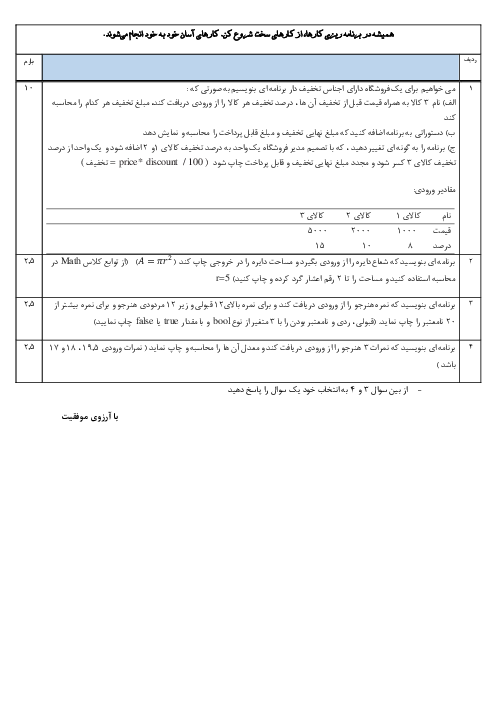 آزمون پودمان 5 درس تولید محتوای الکترونیک دهم کامپیوتر هنرستان عالم آرا
