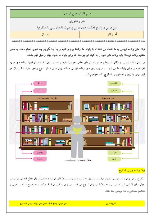 متن درس و پاسخ فعّالیت های درس 5: برنامه نویسی با اسکرچ