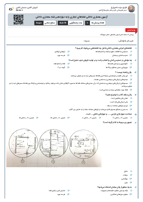 آزمون معماری داخلی فضاهای تجاری پایه دوازدهم رشته معماری داخلی