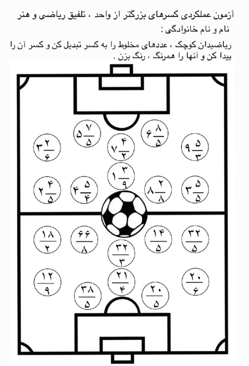 کاربرگ تبدیل عدد مخلوط به کسر و تبدیل کسر به عدد مخلوط
