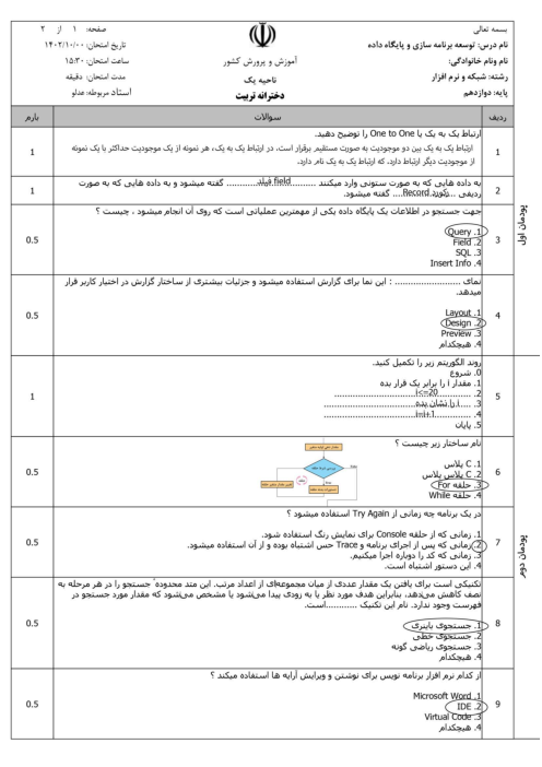 آزمون تئوری پایانی توسعه برنامه سازی و پایگاه داده