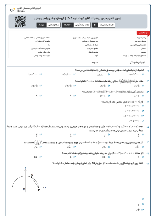 آزمون آنلاين درس ریاضیات کنکور نوبت دوم 1404 | گروه آزمايشی ریاضی و فنی