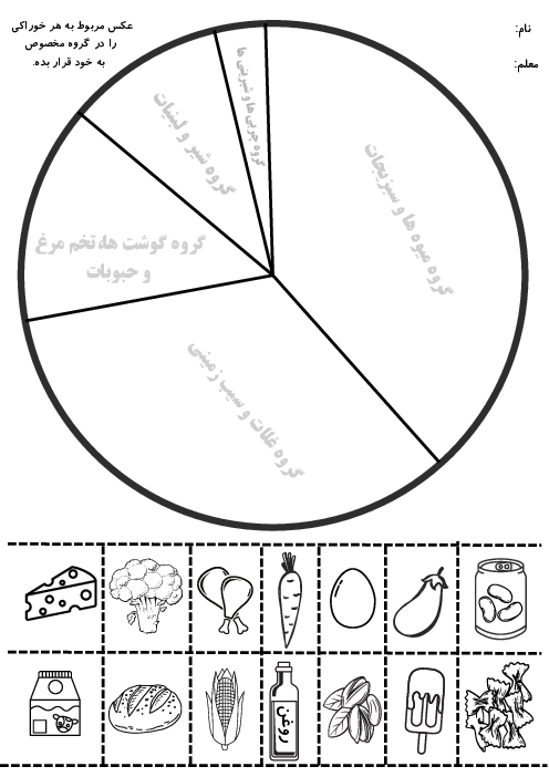 کاربرگ مهارتی درس 2: خوراکی‌ها | کتاب درسی علوم سوم دبستان کمیل