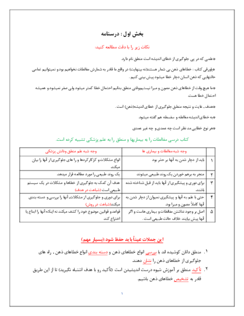 درسنامه، حل تمرین و سوالات شبه نهایی درس 1: منطق، ترازوی اندیشه | کتاب منطق دهم