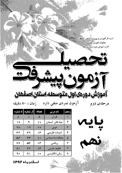 آزمون پیشرفت تحصیلی دانش آموزان پایه نهم استان اصفهان |مرحله دوم: اسفند 94