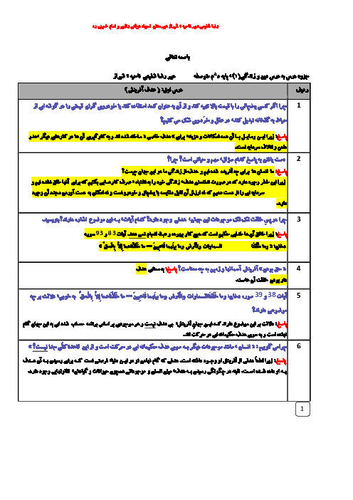 مجموعه سوال و جواب طبقه بندی شده دین و زندگی (1) دهم مشترک | درس 1 تا 7